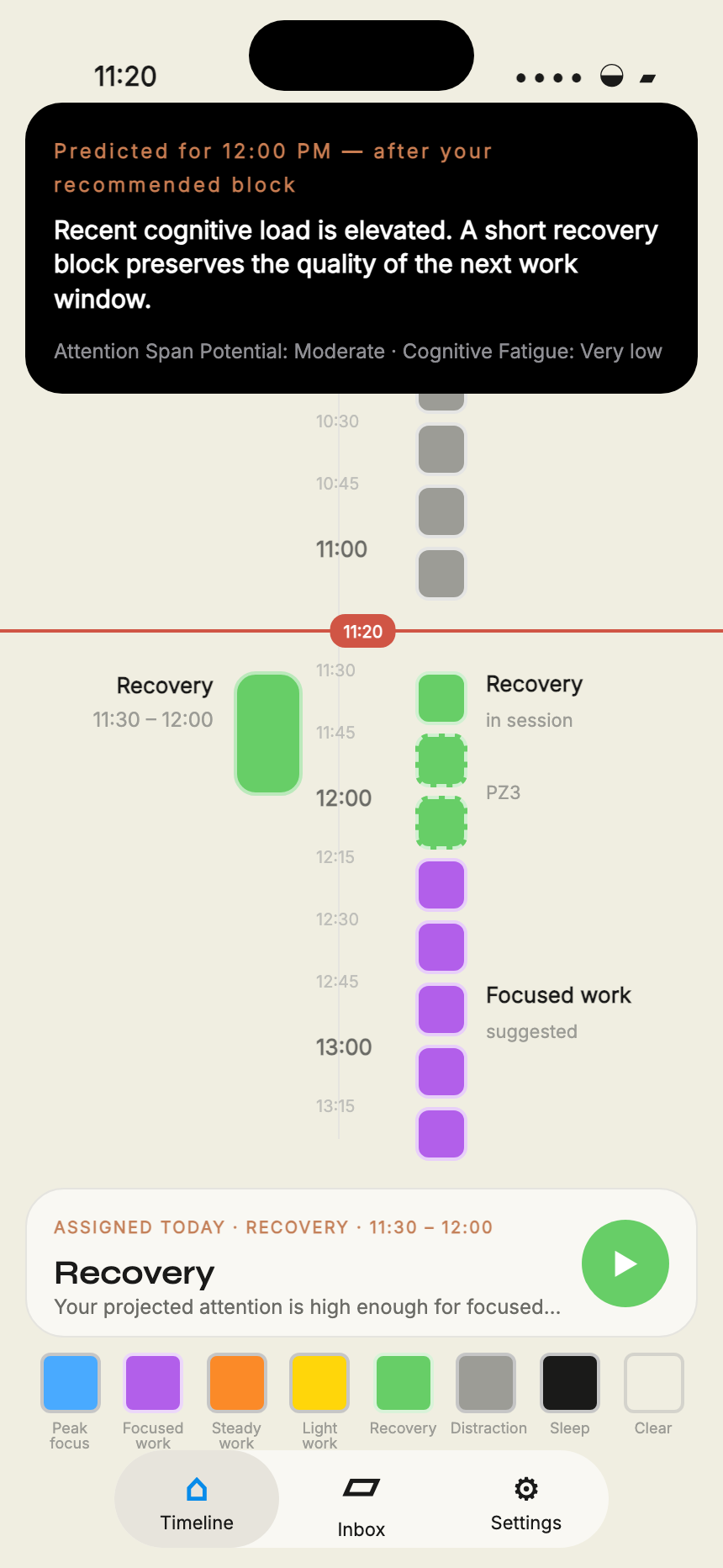 ChronoZero mobile recommendation screen